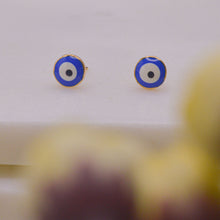 Load image into Gallery viewer, Blue Nazar Battu Evil Eye Ear studs Tiny Earrings - Gold
