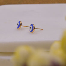 Load image into Gallery viewer, Blue Nazar Battu Evil Eye Ear studs Tiny Earrings - Gold
