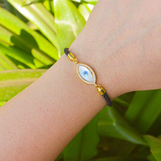 Evil Eye Black Band Bracelet (Gold)