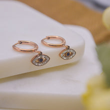Load image into Gallery viewer, Black Oynx Tiny Evil Eye Huggies Earrings - Rose Gold
