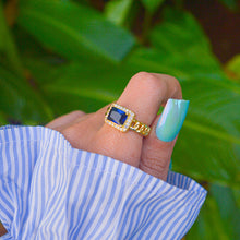 Load image into Gallery viewer, Blue Sapphire Solitaire Chain Adjustable Ring Gold
