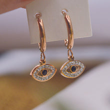 Load image into Gallery viewer, Black Oynx Tiny Evil Eye Huggies Earrings - Rose Gold
