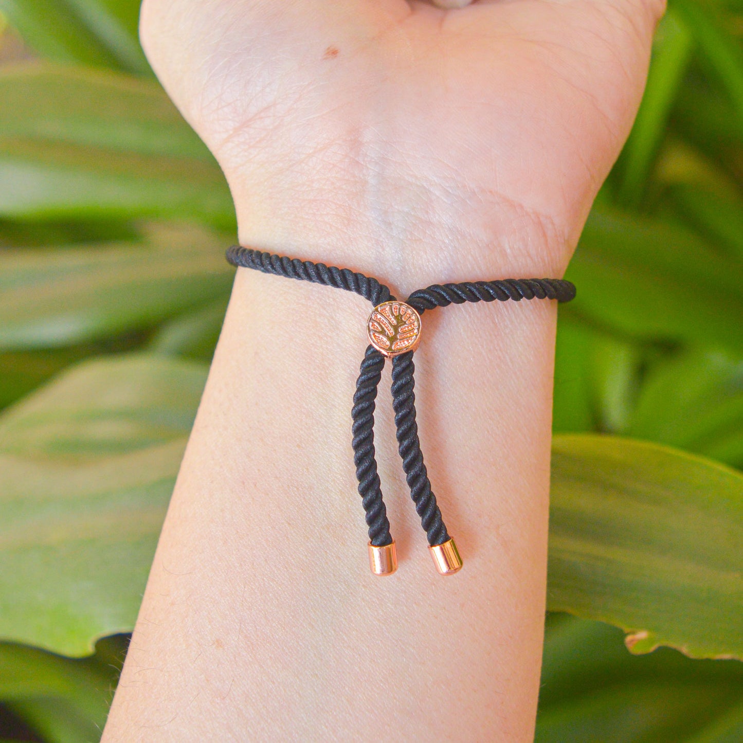 Pearl Evil Eye Black Band Bracelet (Rose Gold)