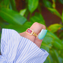 Load image into Gallery viewer, Pink Solitaire Chain Adjustable Ring Gold
