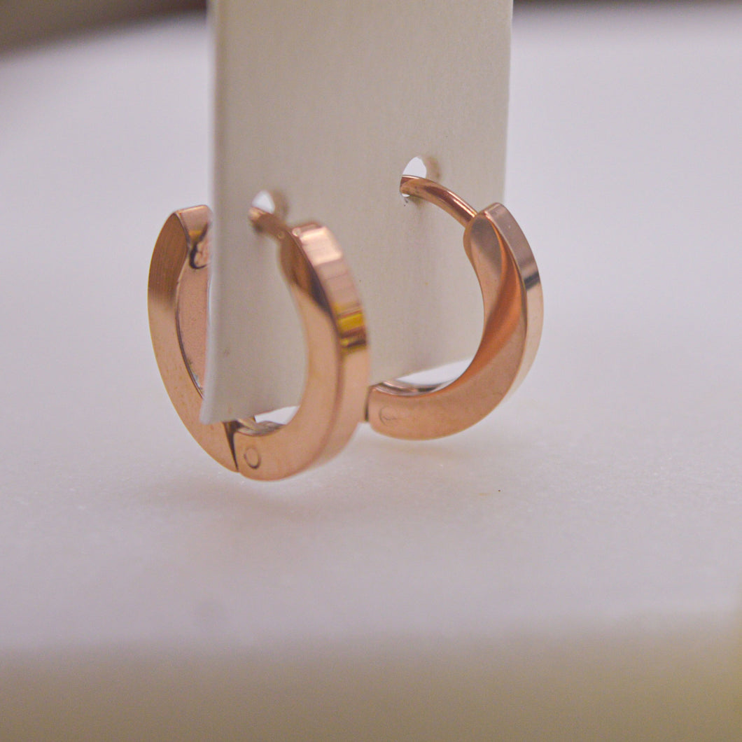 Plain Classic Huggies Hoop Loop Thin Earrings - Rose Gold