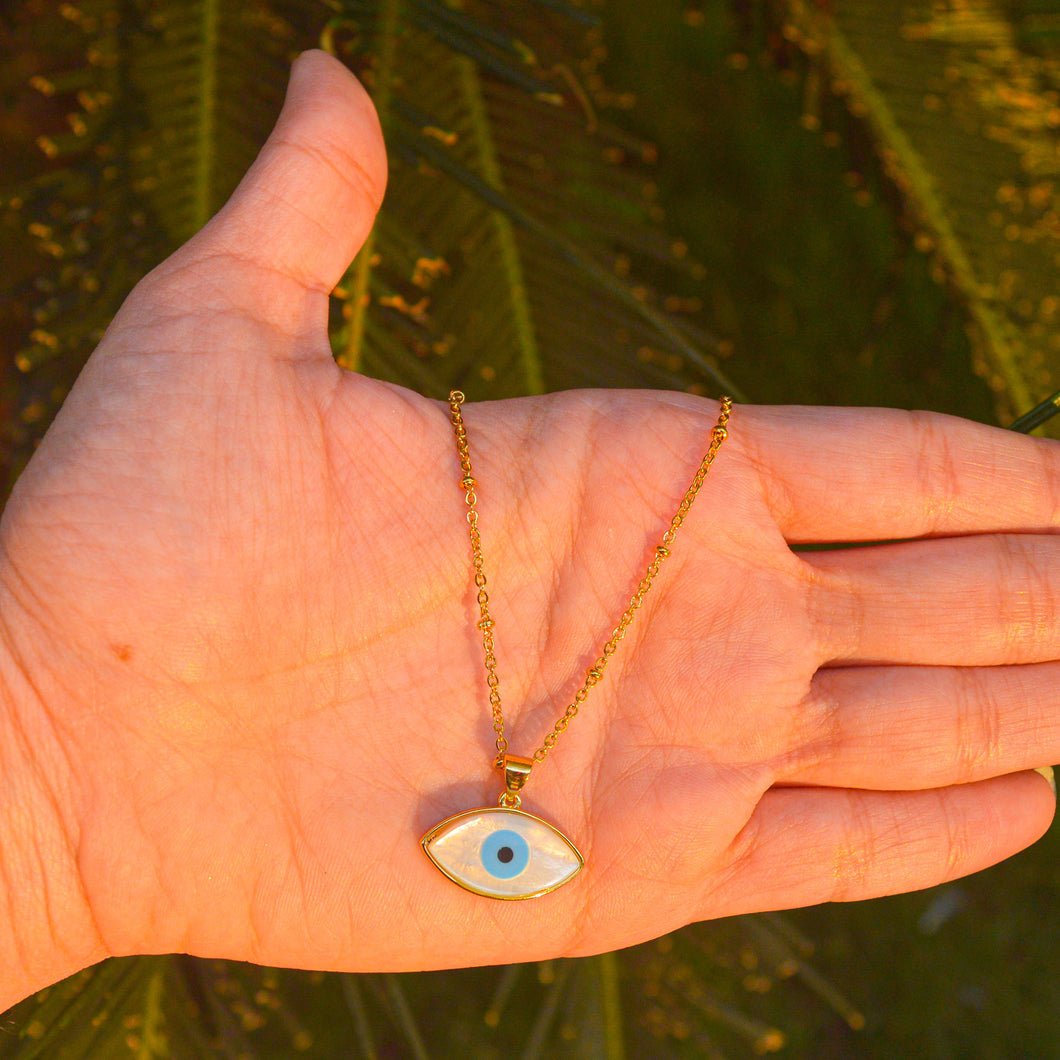 Premium Big Mother of Pearl Turkish Evil Eye Necklace ( Gold )