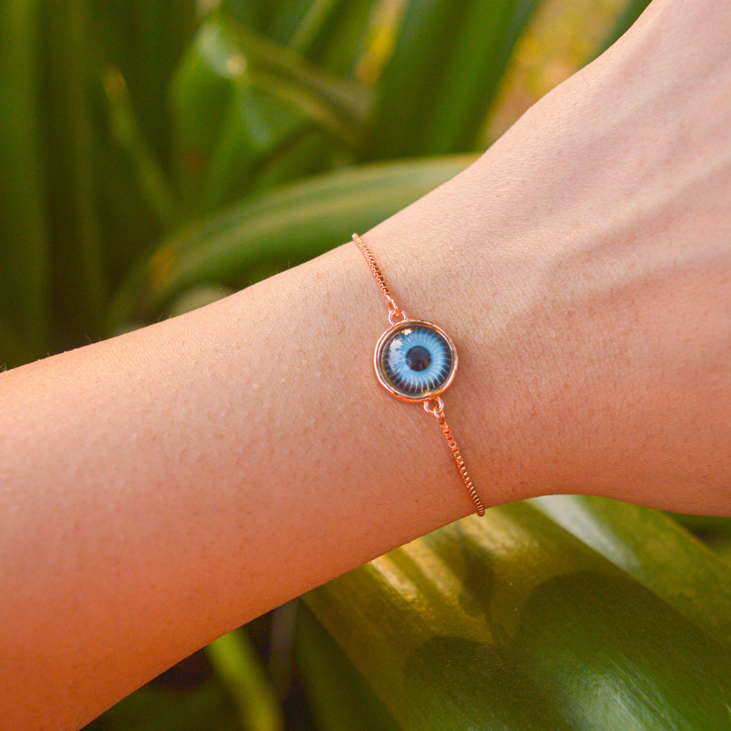 Turquoise Plain Evil Eye Bracelet ( Rose Gold)