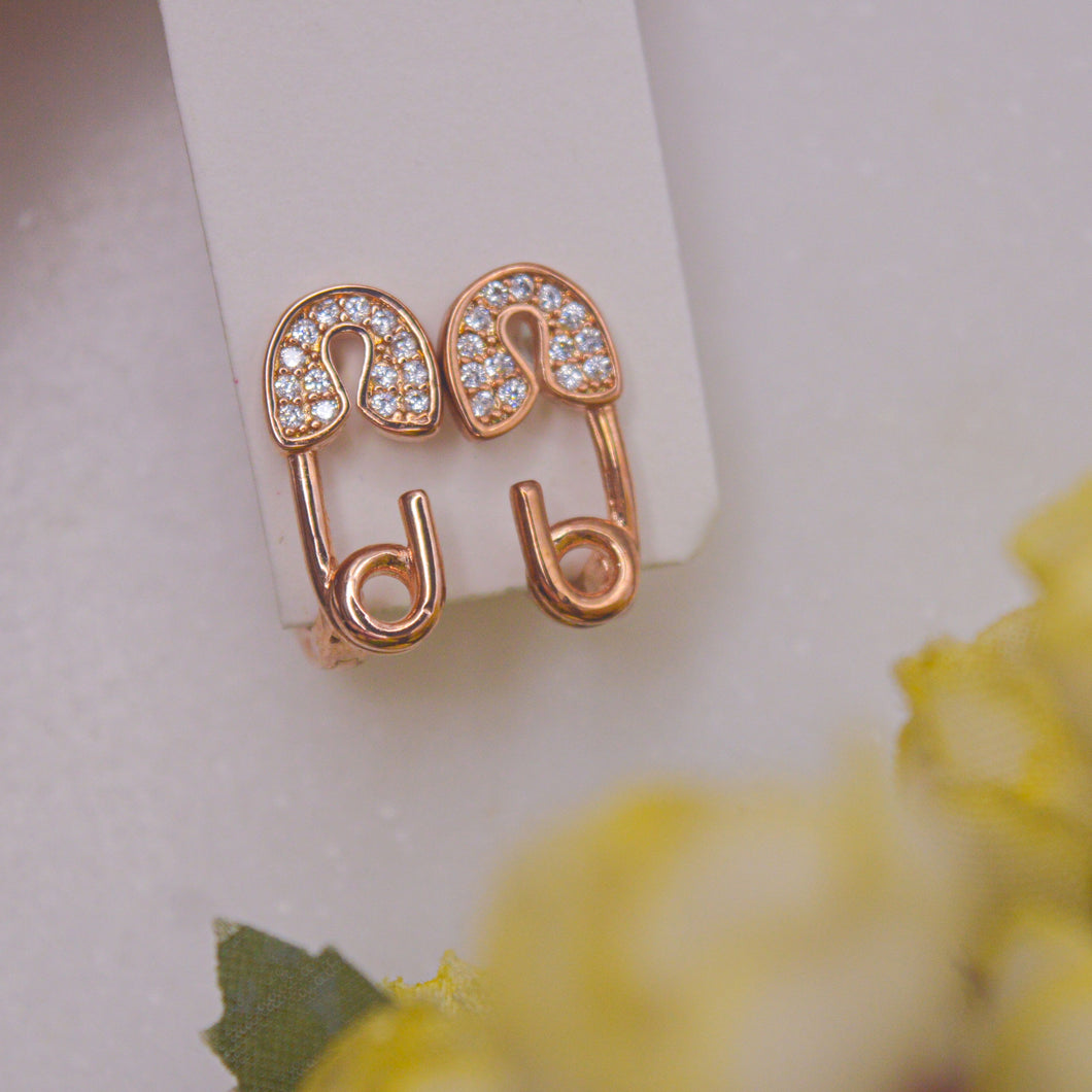 Safety Pin Ear Huggies Earrings Studs - Rose Gold