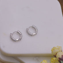Load image into Gallery viewer, Baguette Diamond Studded Earrings Huggies Bali - Silver

