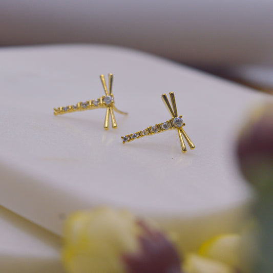 Dragonfly Ear Studs Earrings (Gold)