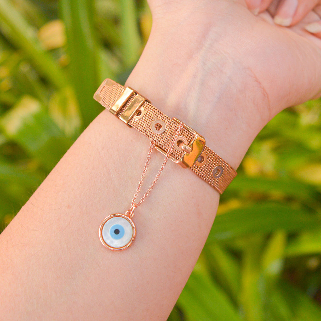Evil Eye Mother of Pearl Watch Charm ( Rose Gold )