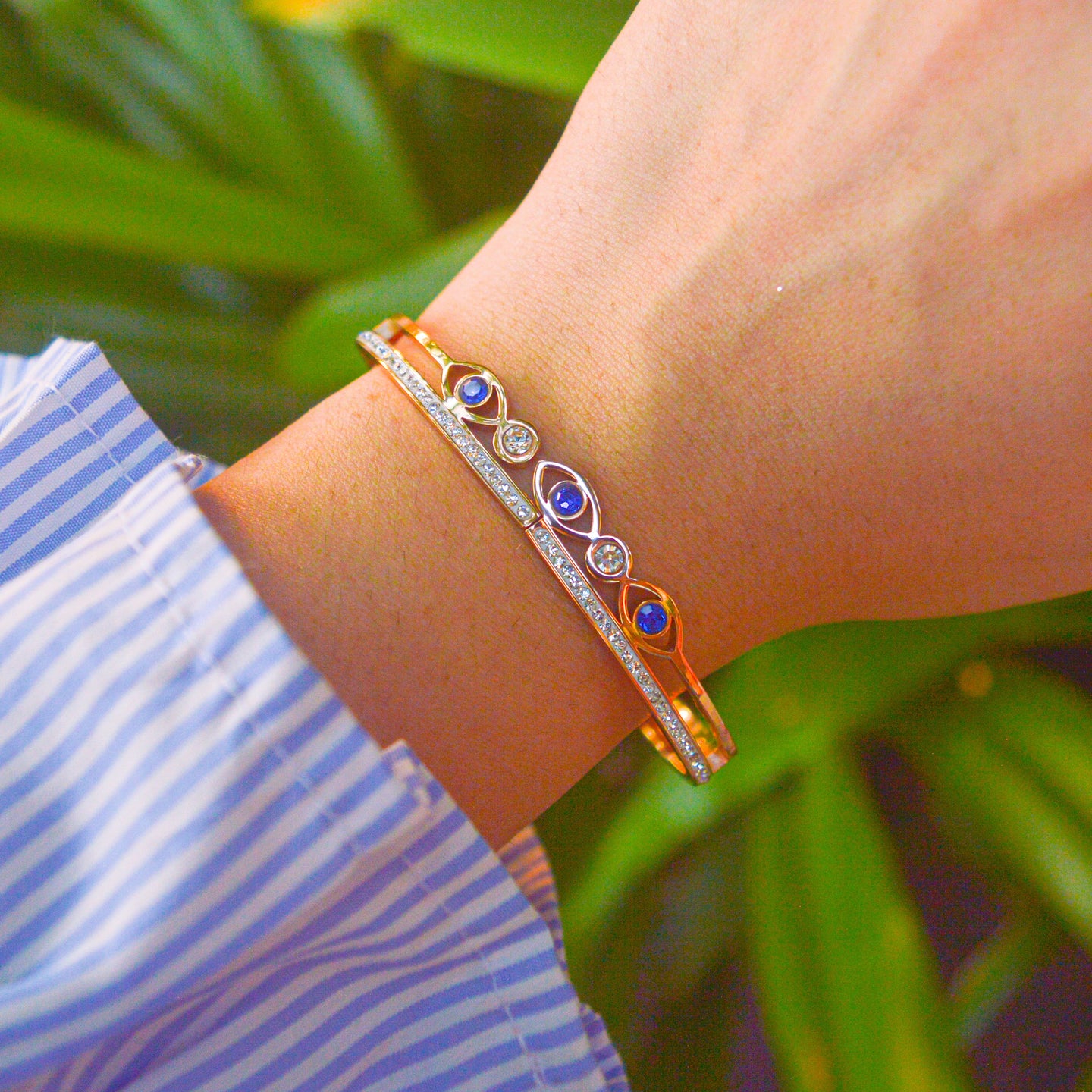 Clarisse Blue Retina Evil Eye Kadha Bracelet Bangle - Rose Gold