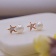 Load image into Gallery viewer, Starfish Pearl Ear Studs Earrings - Rose Gold
