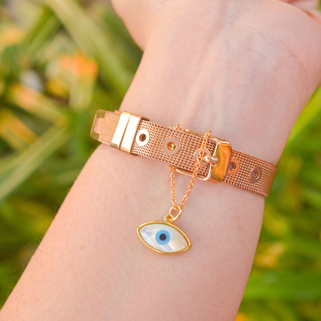 Evil Eye Shape Mother of Pearl Watch Charm ( Gold )