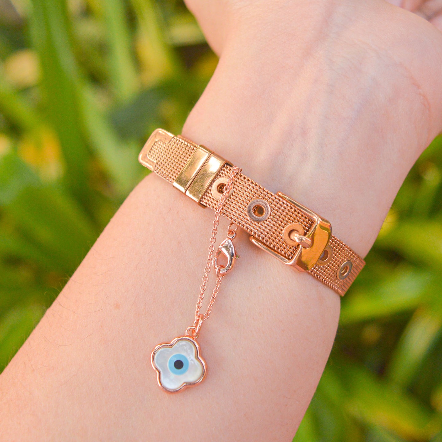 Clover Evil Eye Watch Charm ( Rose Gold )