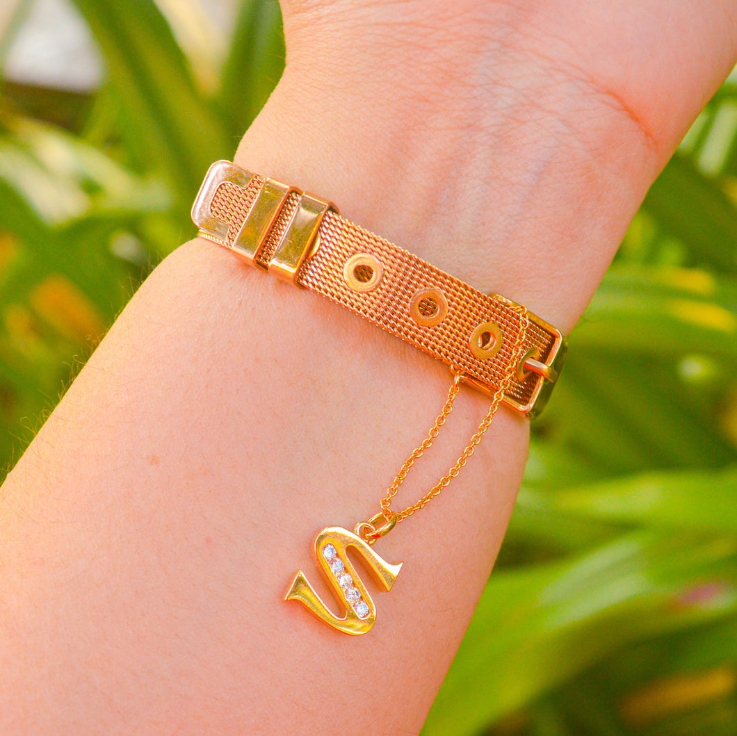 Studded Initial Watch Charm ( Gold )