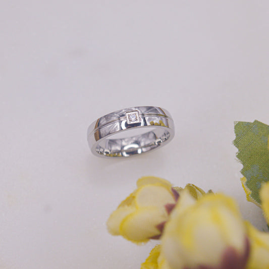 Silver Toned Diamond Couple Band Ring - Unisex
