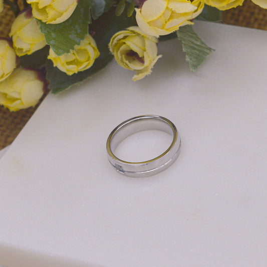 Silver Toned Diamond Couple Band Ring - Unisex (Size 8 US)