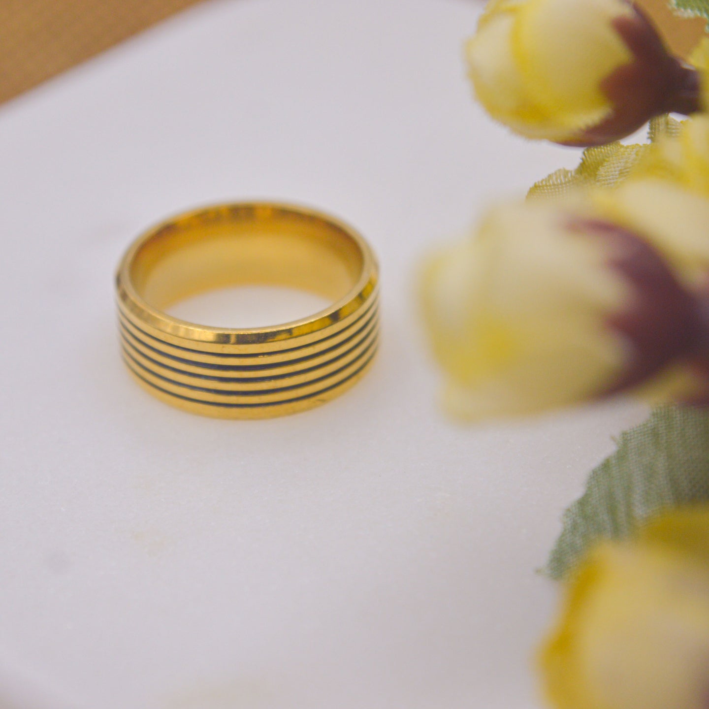 Plain Gold Stripes 18K plated Ring Band