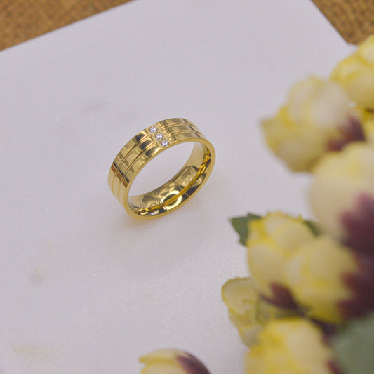 Tri Studded Plain Gold Couple Ring Band