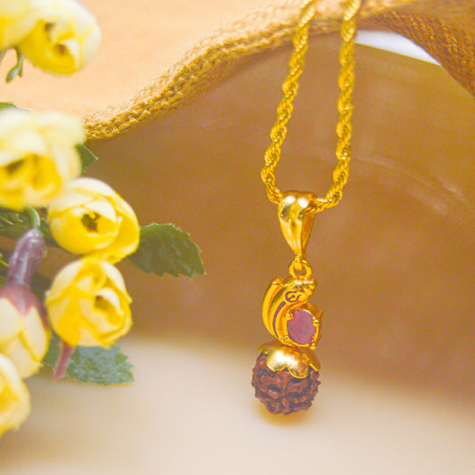 Ganesha Ruby Rudra Mukhi in Random 18k Plated Chain Necklace - Gold