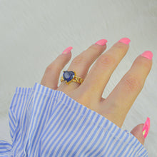 Load image into Gallery viewer, Princess Sapphire Blue Heart Adjustable Ring ( Gold )
