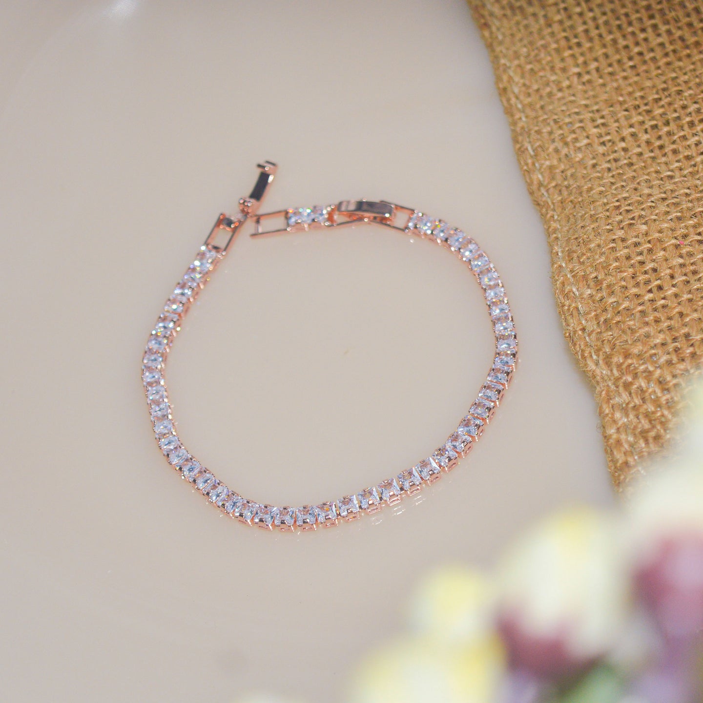 Square Diamonds Tennesee Bracelet  - Rose Gold