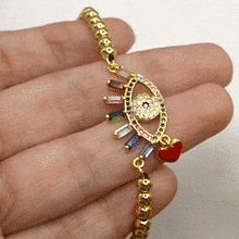 Load image into Gallery viewer, Gold Beaded Red Heart Evil Eye Bracelet - Gold
