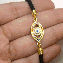 Load image into Gallery viewer, Unisex Colourful White Evil Eye Bracelet in Black Band - gold

