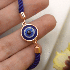 Simple Nazar Battu Blue Pearl Evil Eye Bracelet with Band - Rose Gold