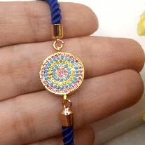 Load image into Gallery viewer, Blue and Pink Evil Eye Bracelet with Purple Blue - Gold
